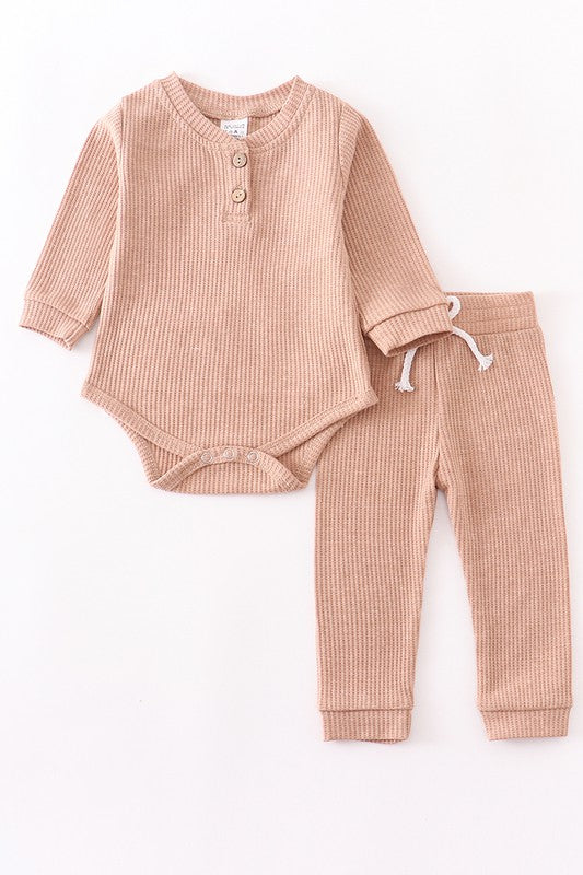 Baby Pink Ribbed Romper Set