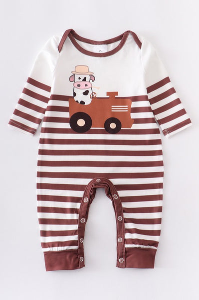 Brown Stripe Cow Romper