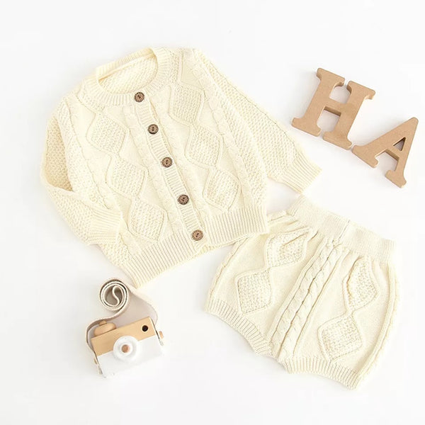 Knitted Sweater Cardigan & Shorts