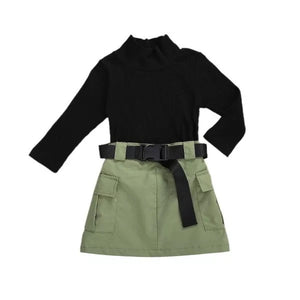 Ribbed Turtleneck Top With Skirt