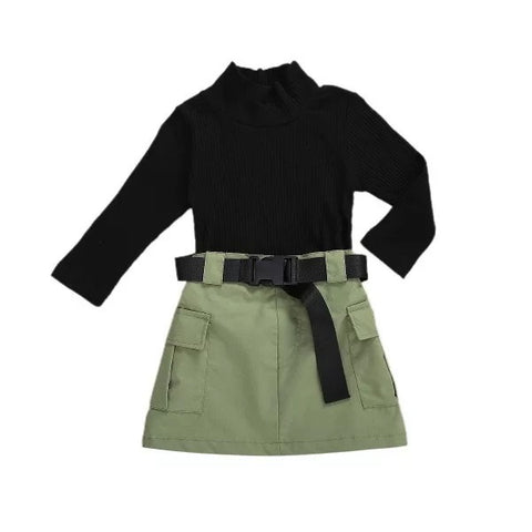 Ribbed Turtleneck Top With Skirt