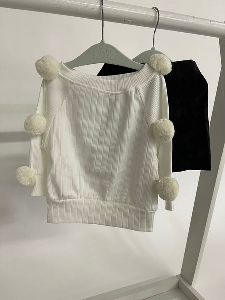 Hairball Knit Sweater & Button Mini Skirt