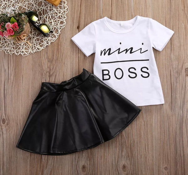 Mini Boss T-Shirt and Leather Skirt