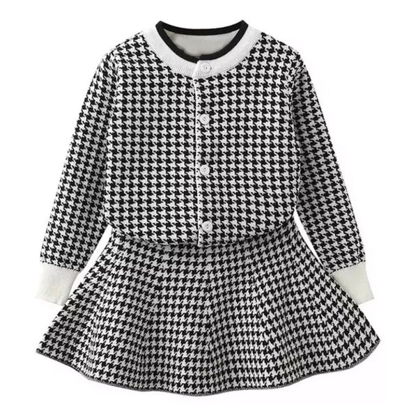 2 pcs Plaid Cardigan & Skirt