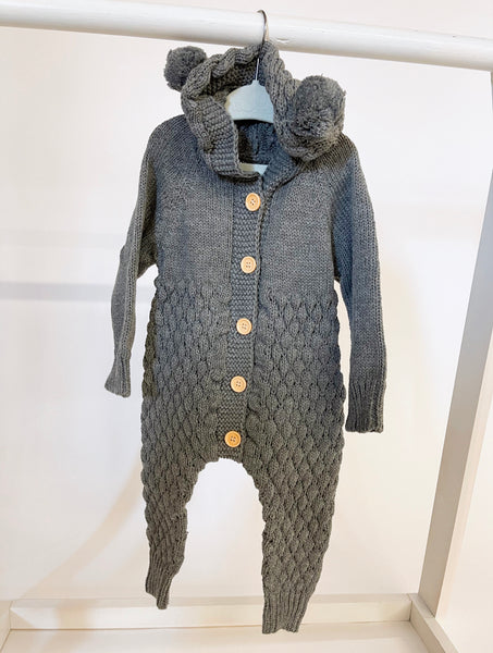 Bear Ear Hooded Knit Romper